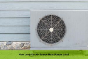 Air source heat pump outside home – illustrating lifespan and durability