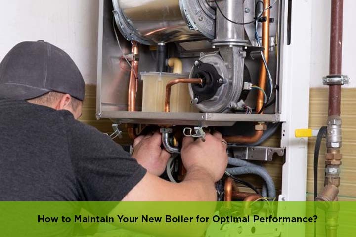 Technician checking a new boiler in a UK home to keep it running smoothly and efficiently.